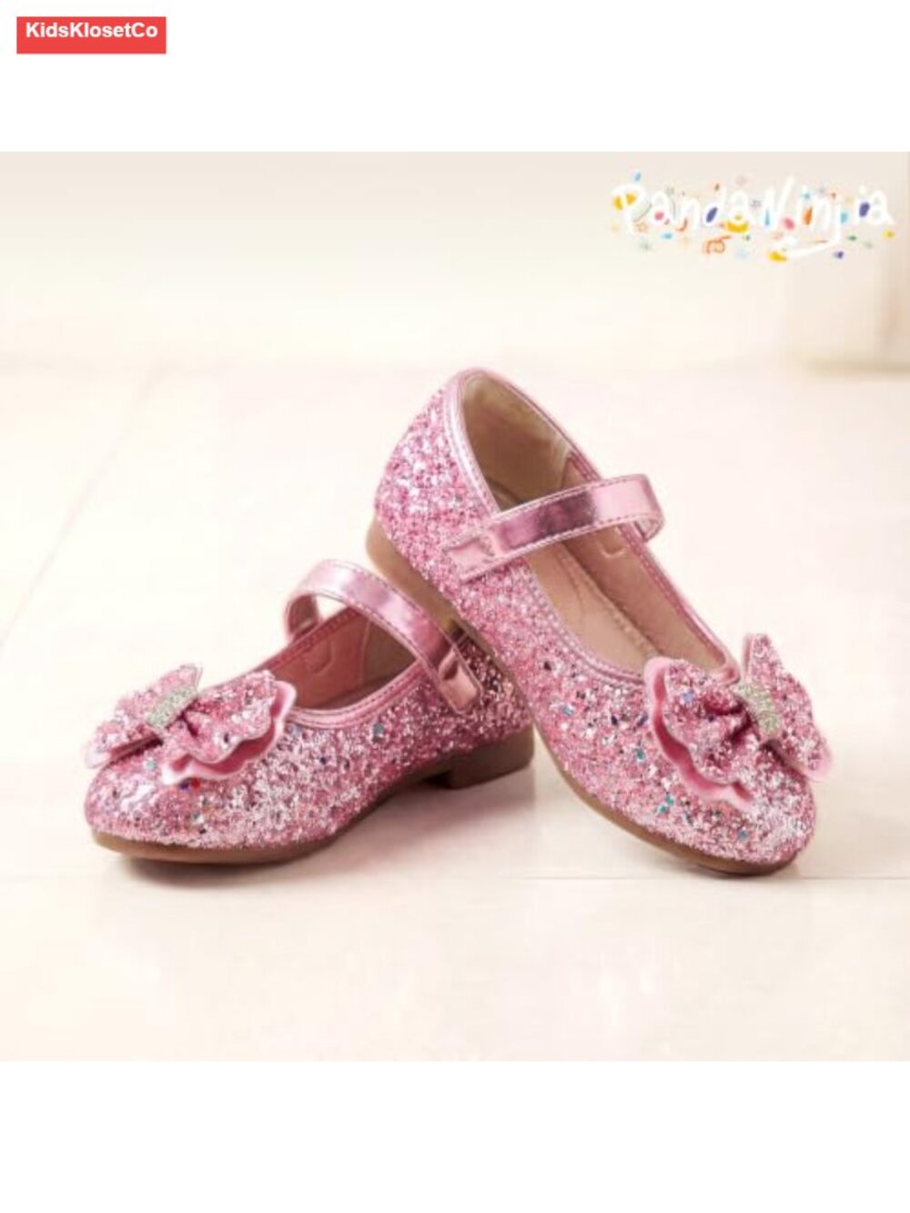 Toddler Girls Round Toe Ballet Flats Hook and Loop Non-slip Pearls Strap Dress - Picture 4 of 6
